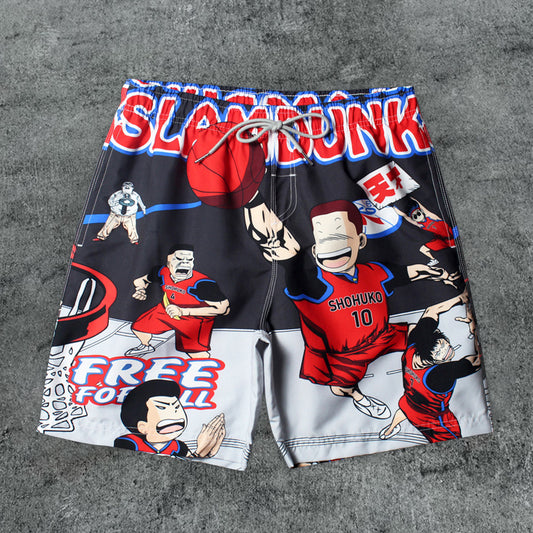 Comic cartoon printed seaside beach shorts