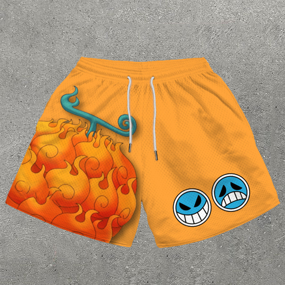 Casual Fire Fist Print Mesh Shorts