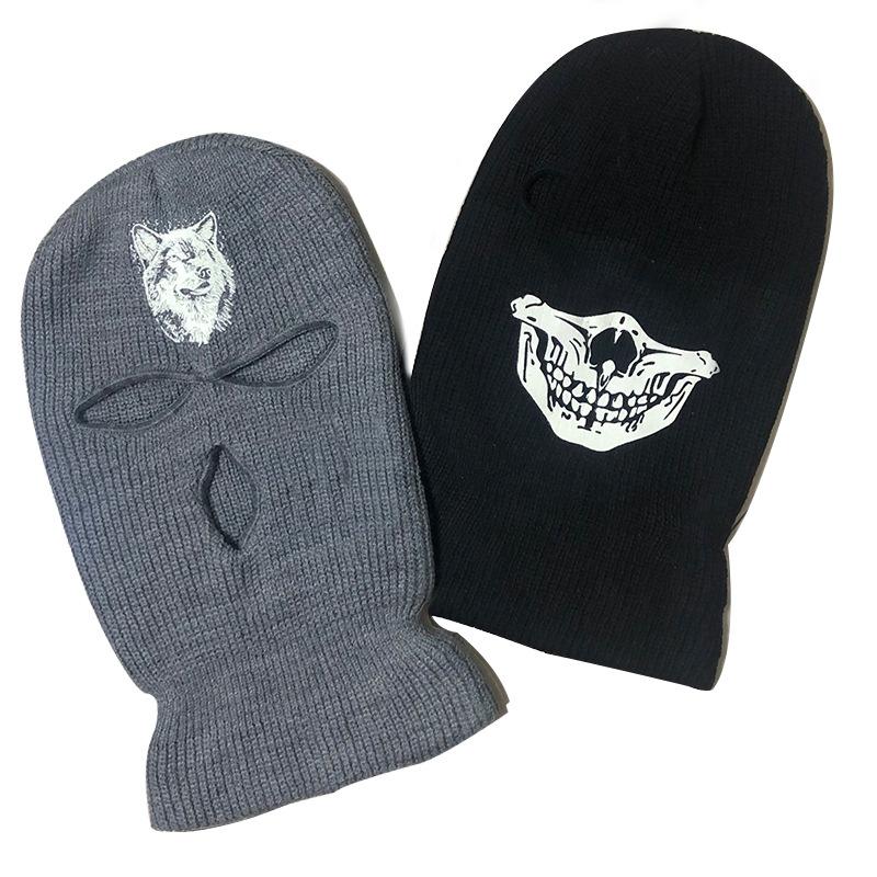 Luminous wolf knitted three-hole pullover hat