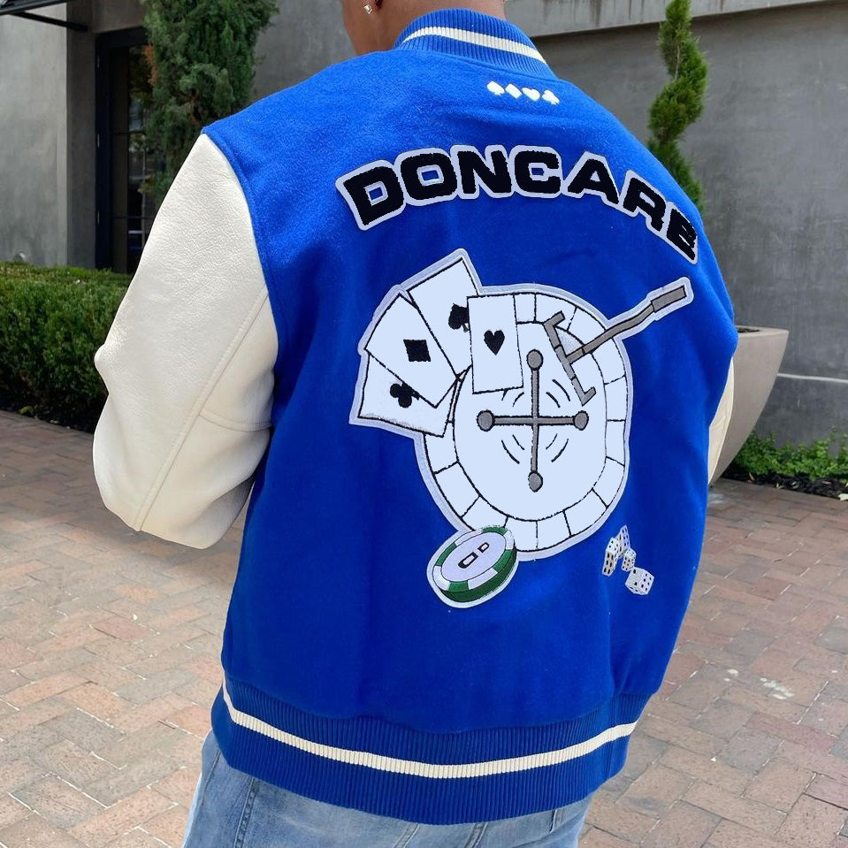 Patchwork Letters Print Long Sleeve Baseball Jacket