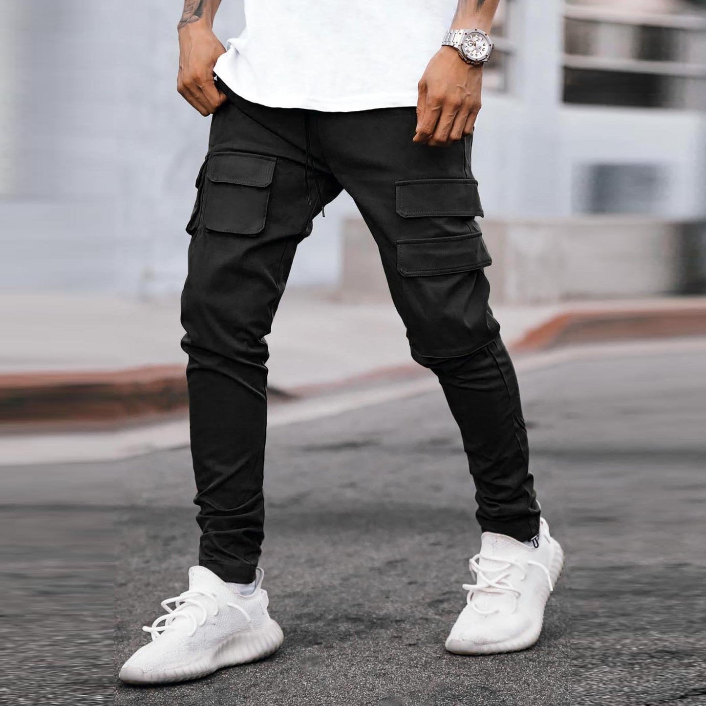 Fashion casual men's trousers personality multi-pocket sports pants