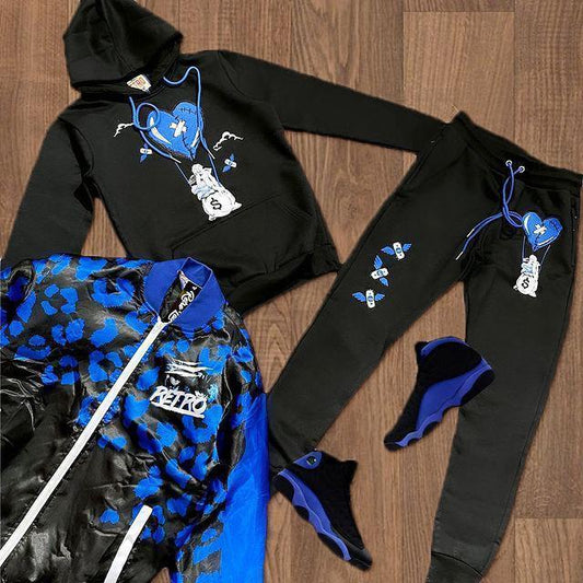 Casual printed hooded sweatshirt and pants suit