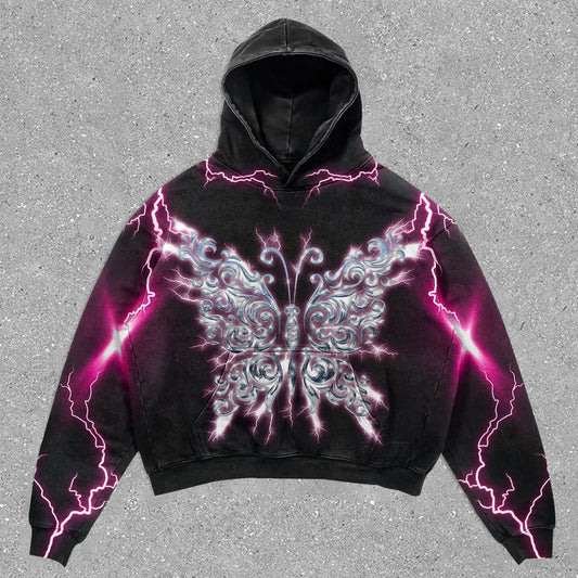 Vintage Lightning Butterfly Long Sleeve Hoodie