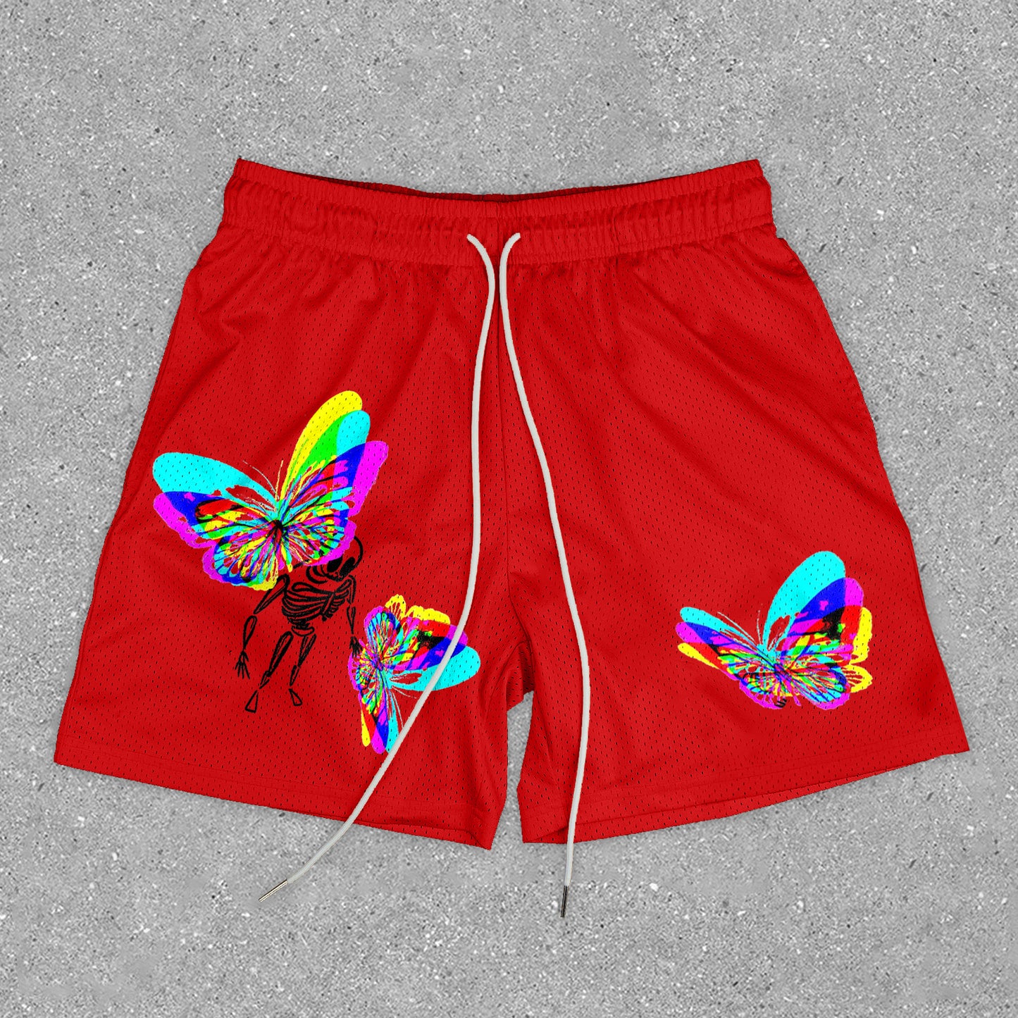 Vintage Character Butterfly Skull Print Shorts