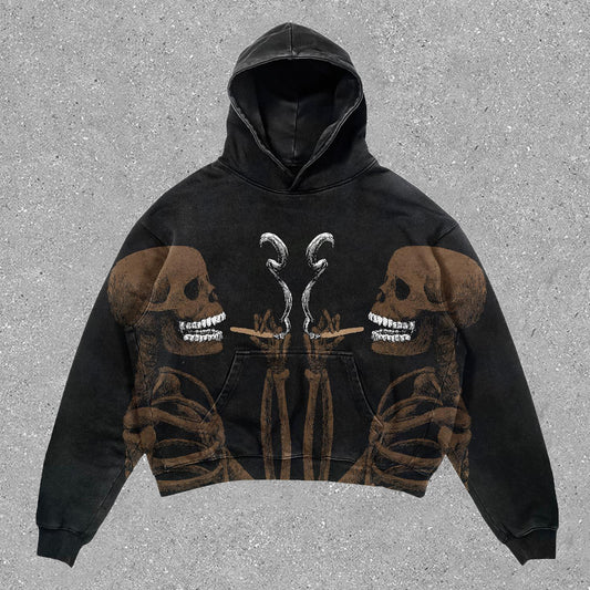 Skull Vintage Print Hooded Sweatshirt