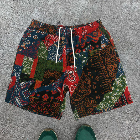 Personalized retro color-block cashew flower shorts