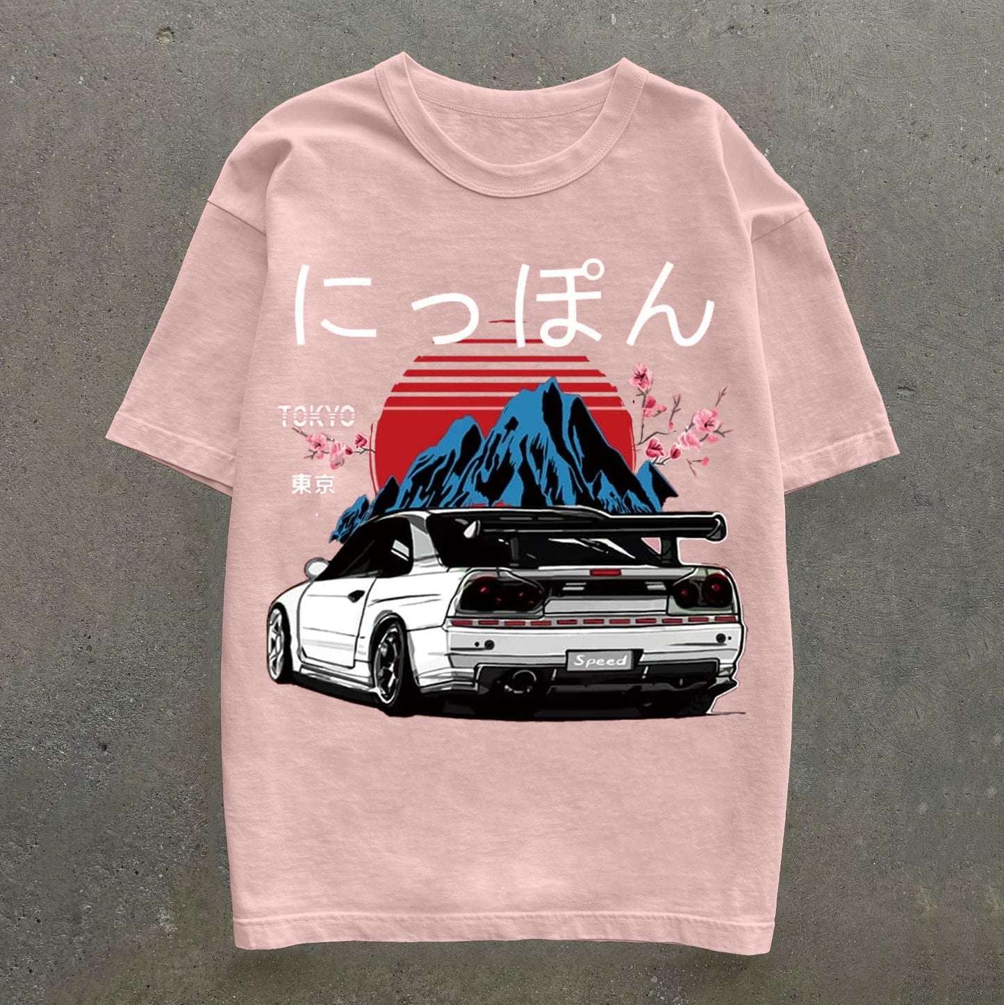 Japanese & Car Print Short Sleeve T-Shirt