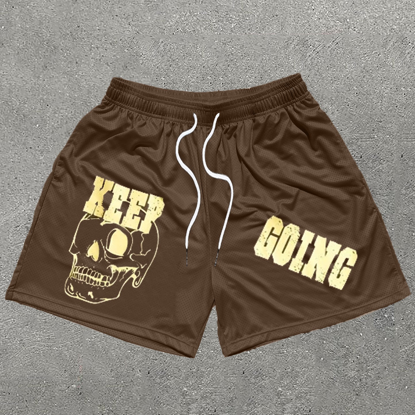 Keep Going Print Mesh Shorts