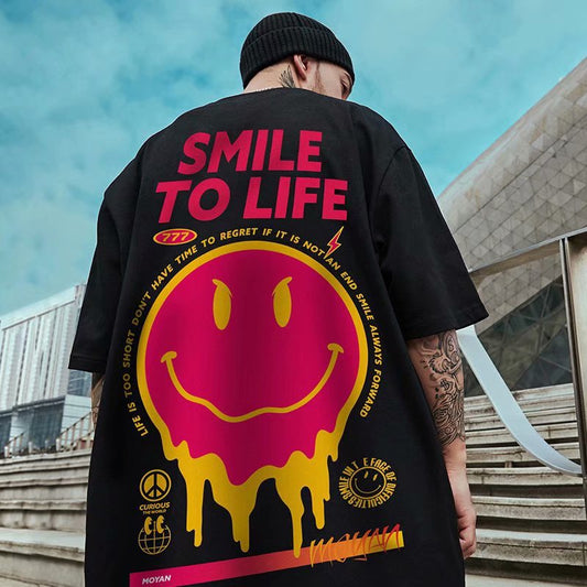 Fashion Smiley Street Style Print Loose T-Shirt