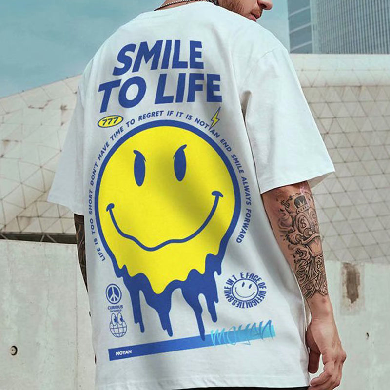 Fashion Smiley Street Style Print Loose T-Shirt