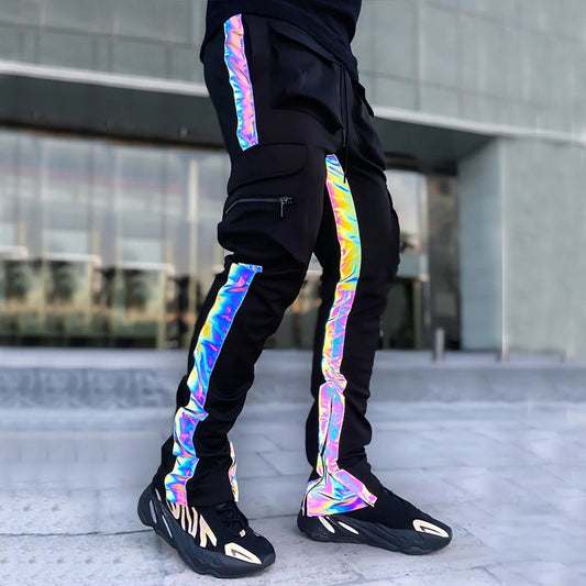 Casual street stitching sports home reflective pants