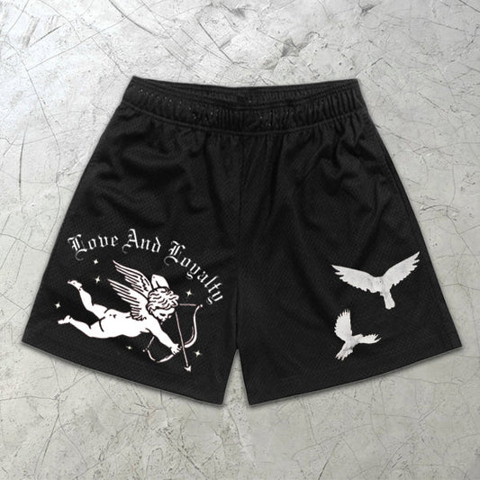 Cupid Graphic Print Elastic Shorts