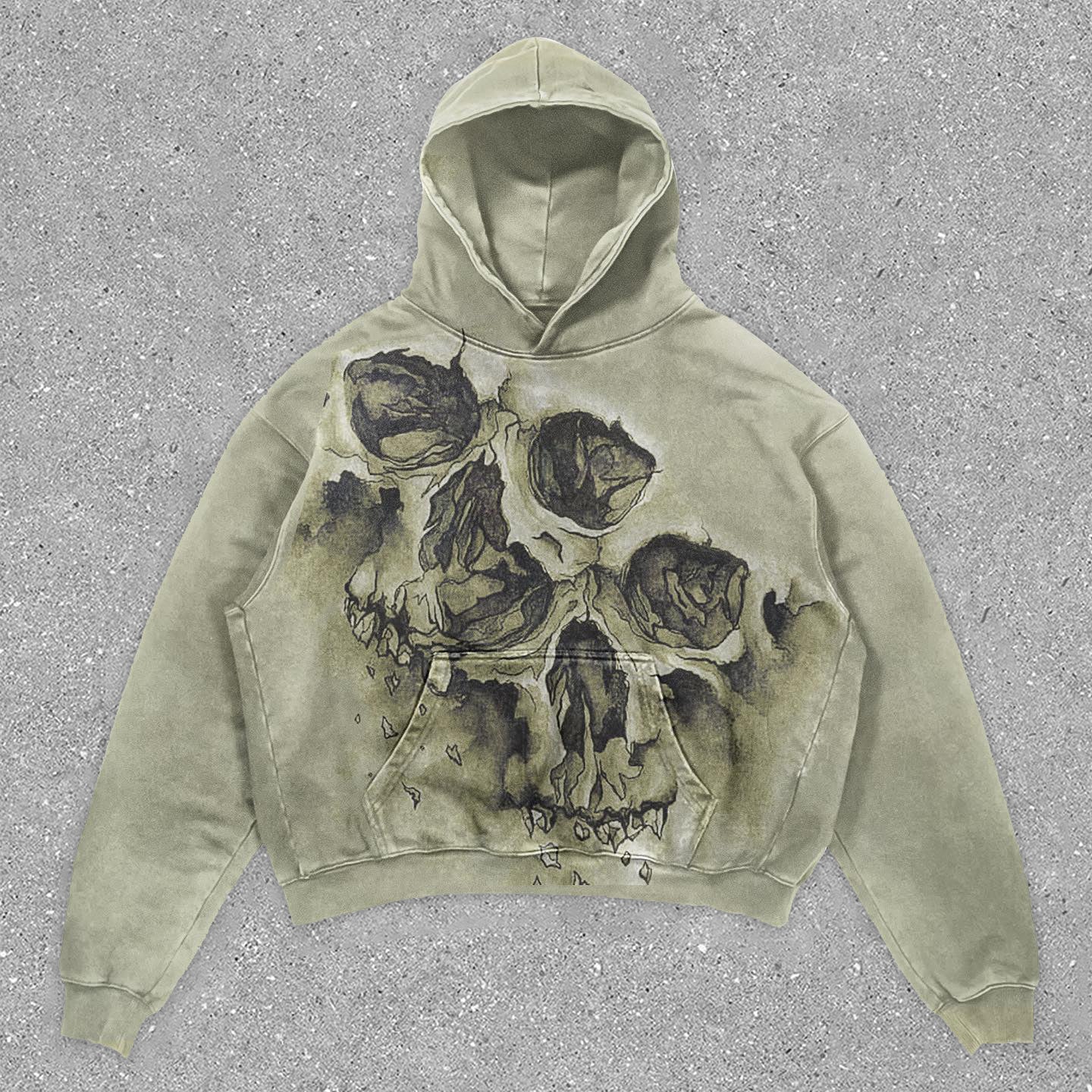 Casual Statement Vintage Skull Print Long Sleeve Hoodie