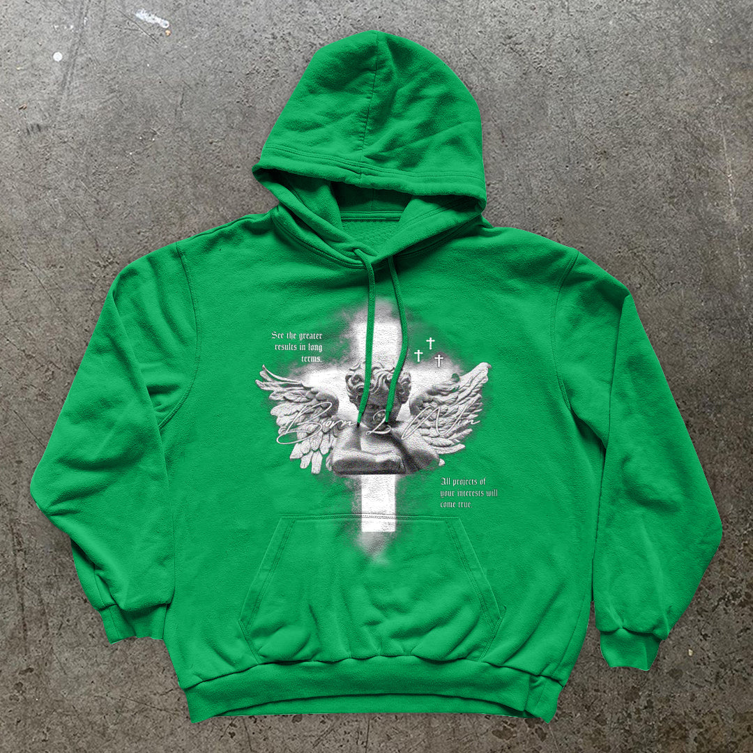 Vintage Angel Print Street Long Sleeve Hoodie