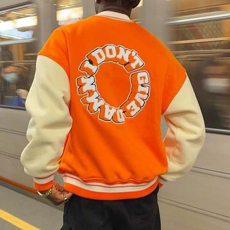 Patchwork Letters Print Long Sleeve Baseball Jacket