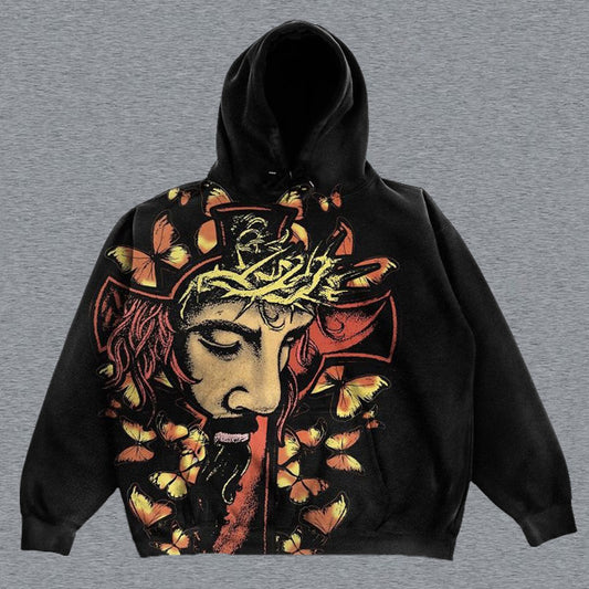 Jesus Print Long Sleeve Hoodie