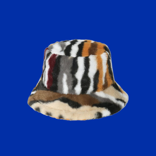 Warm Plush Gradient Color Stripe Bucket Hat