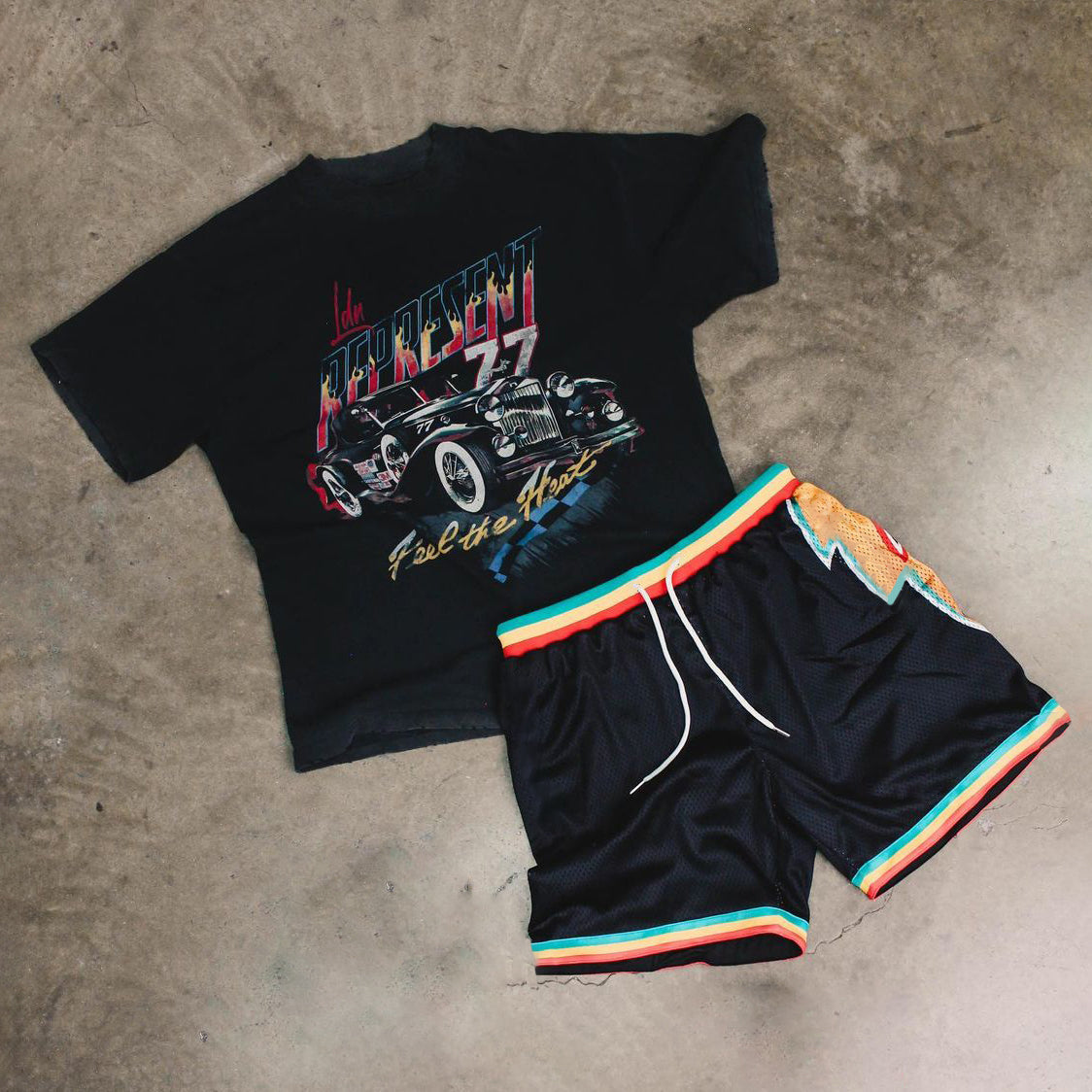 Retro Hip Hop Street Shorts Short Sleeve Outfit