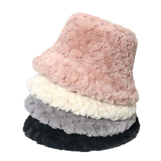 Thickened warm ear protection basin hat trendy plush solid color fisherman hat