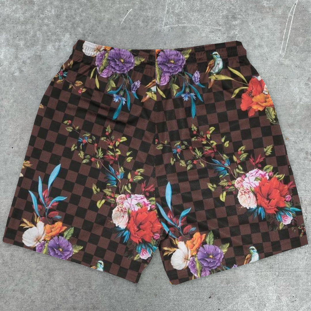 Vintage Artistic Check Print Shorts