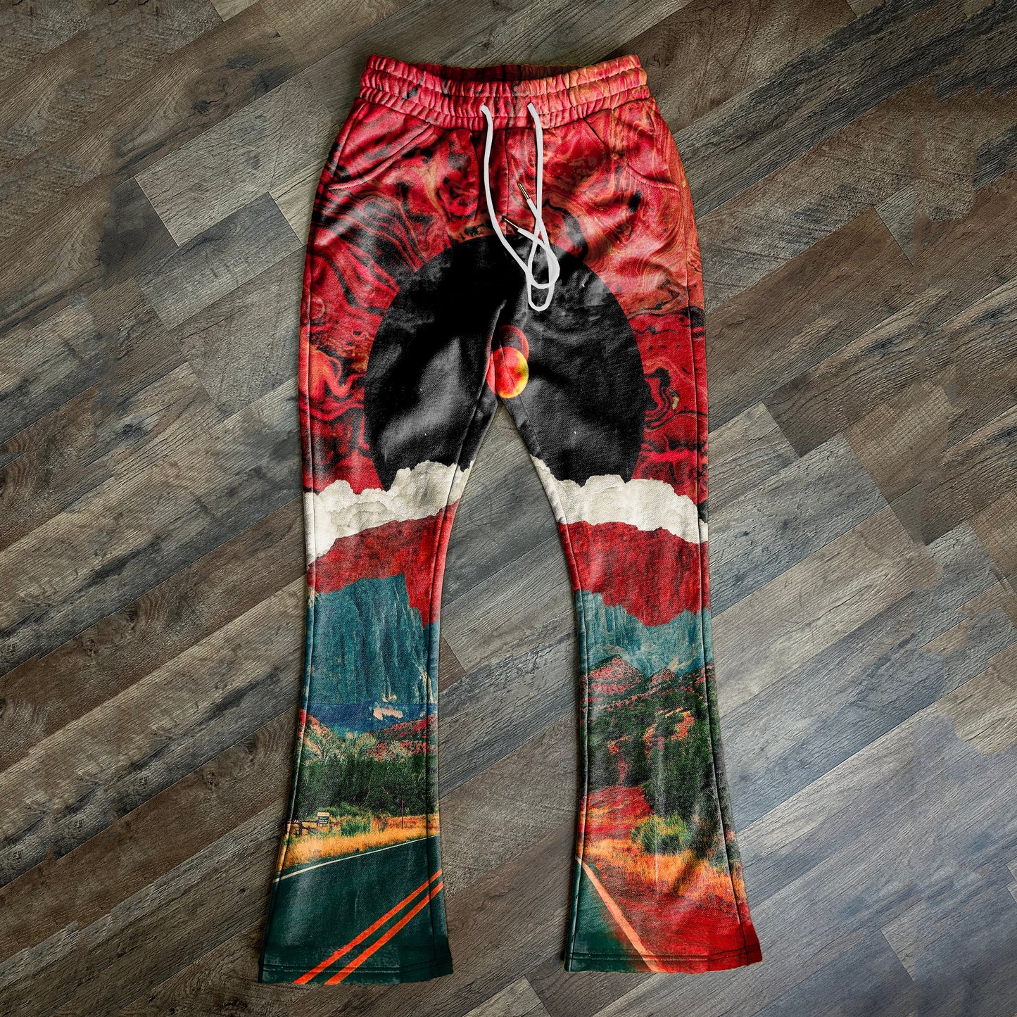 Creative Landscape Print Flared Trousers