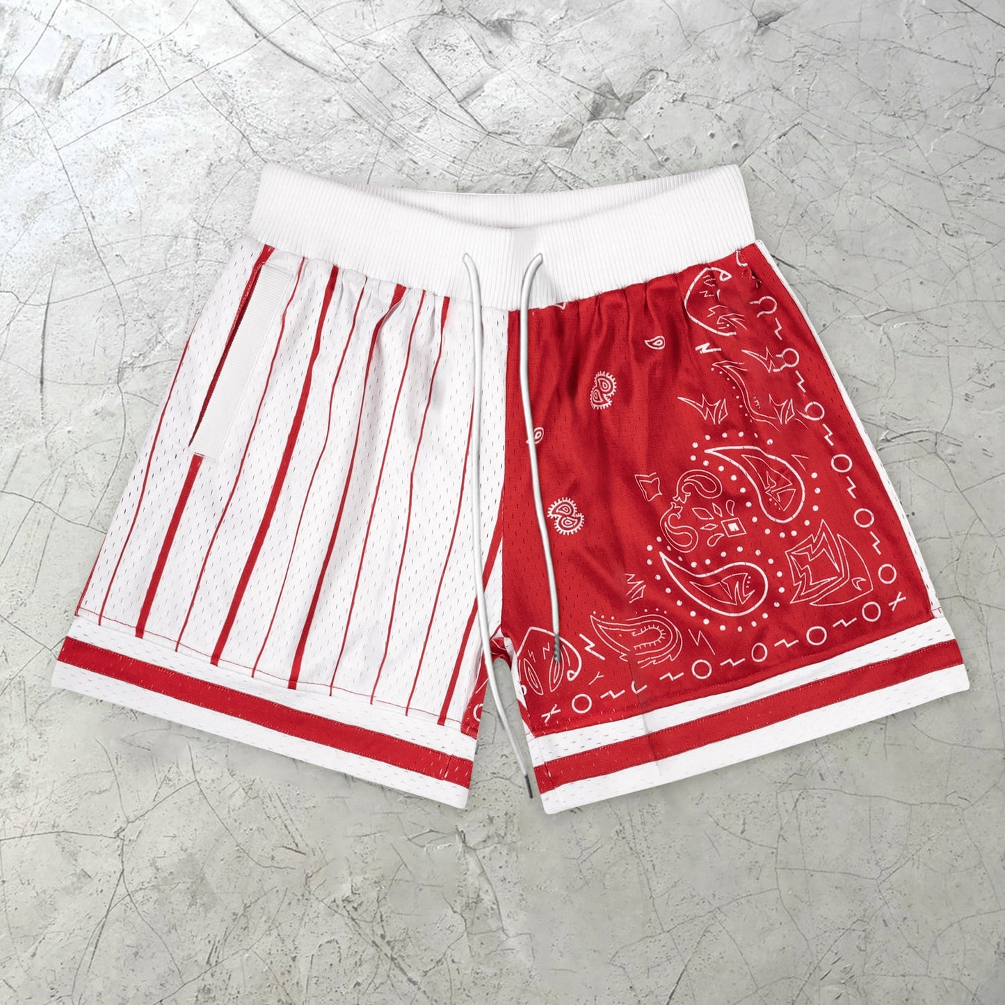 Paneled Cashew Flower Vintage Mesh Shorts