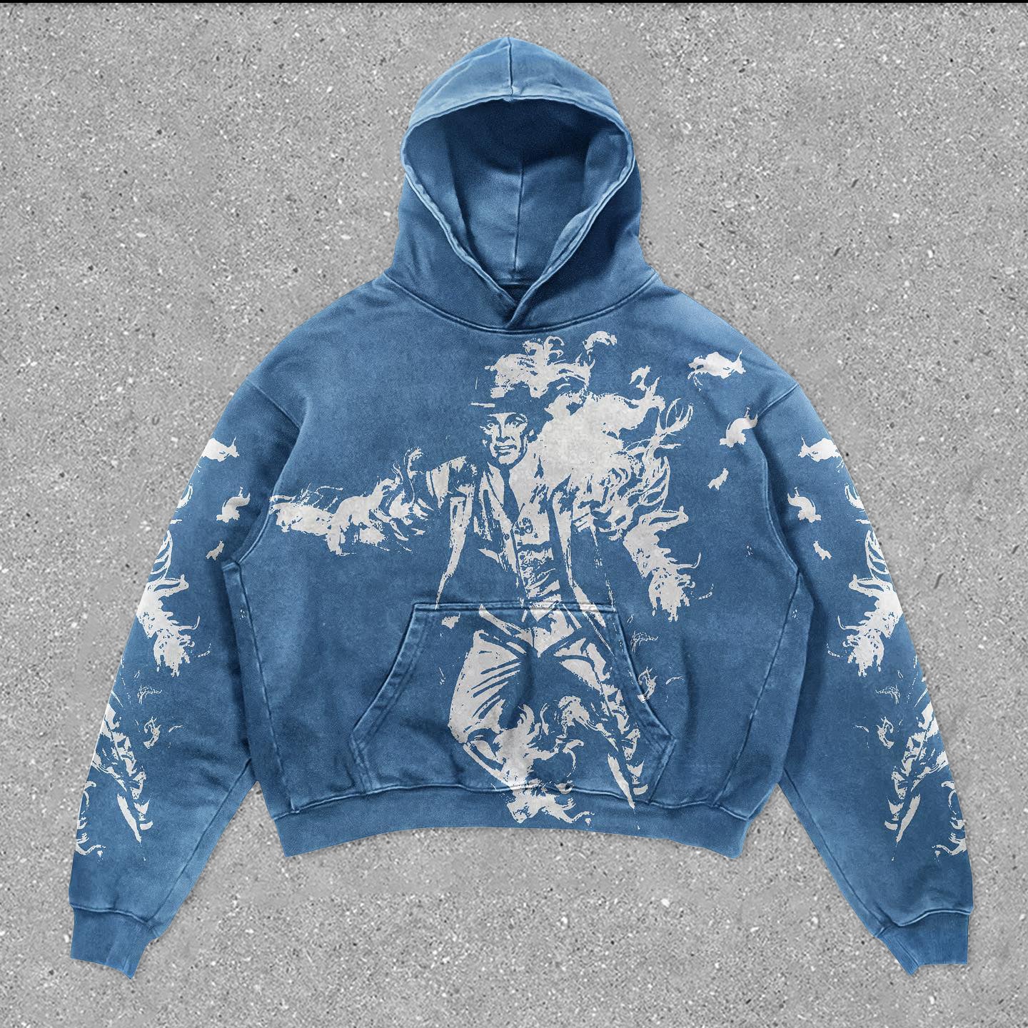 statement vintage print sports hoodie