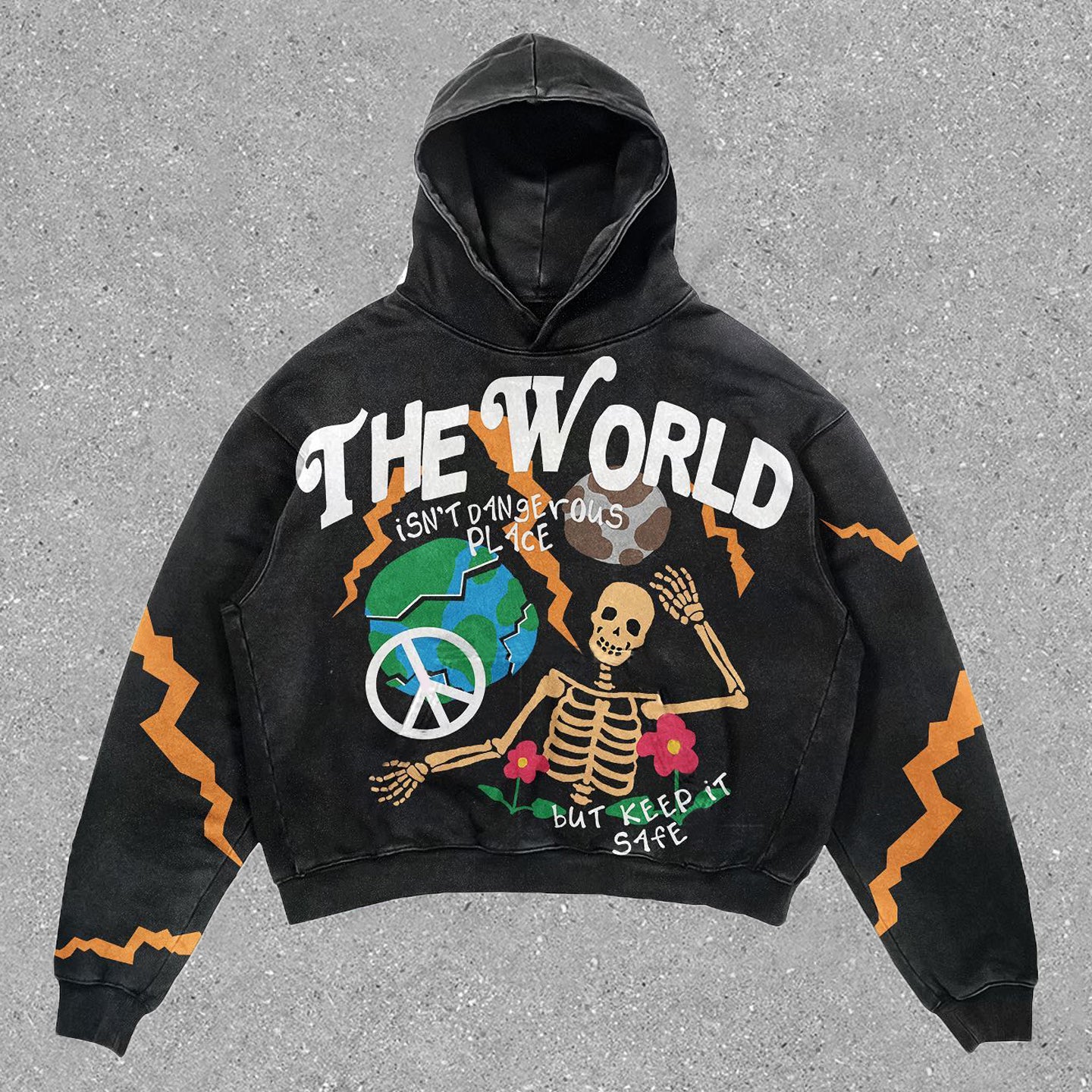 The World Is Not Dangerous Print Long Sleeve Skull Hoodie