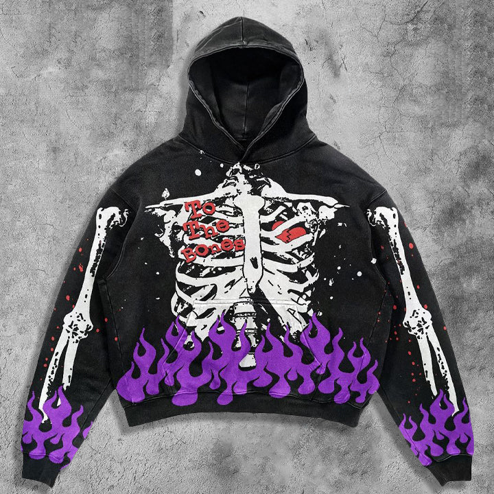 Skull Bone Flame Graphic Hoodie