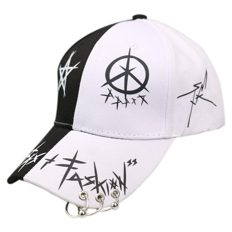 Graffiti five-pointed print hip-hop hoop iron bead cap