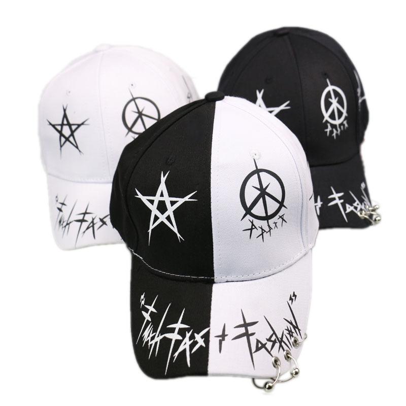 Graffiti five-pointed print hip-hop hoop iron bead cap