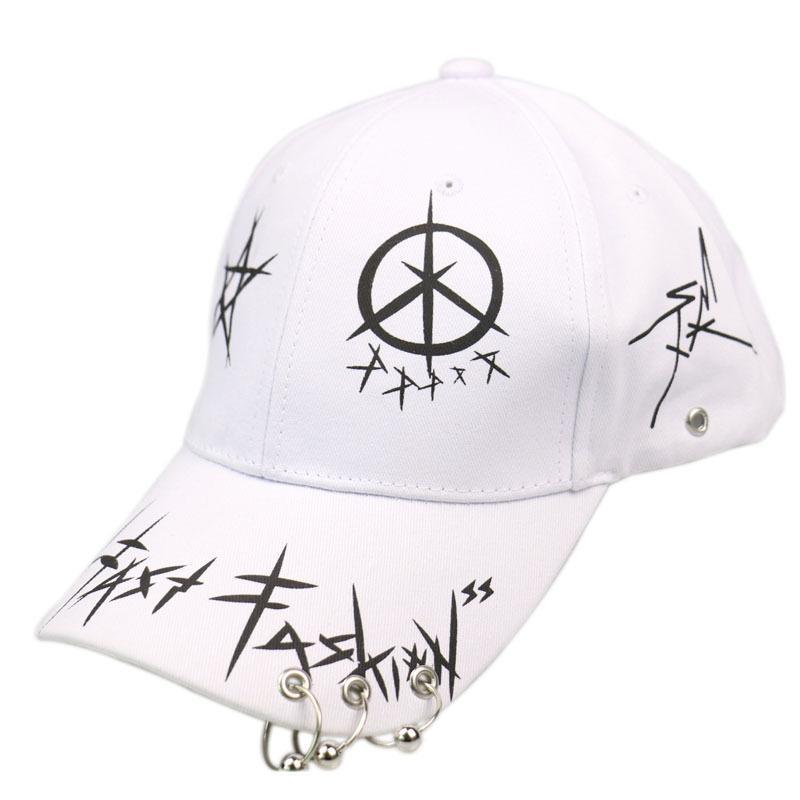 Graffiti five-pointed print hip-hop hoop iron bead cap