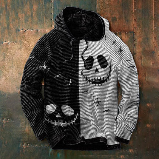 Two Tone Printed Waffle Long Sleeve Hoodie