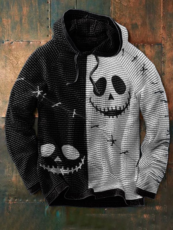 Two Tone Printed Waffle Long Sleeve Hoodie