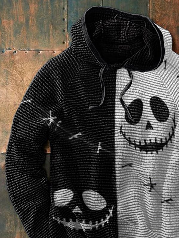 Two Tone Printed Waffle Long Sleeve Hoodie