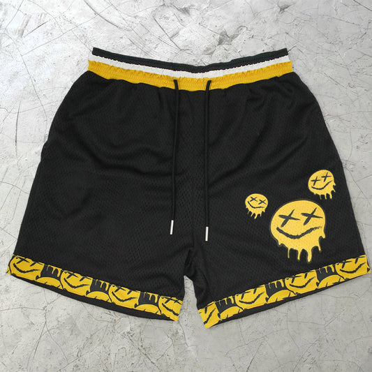 Vintage Fashion Smiley Mesh Shorts