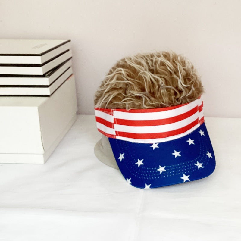 Wig baseball cap pentagram striped cap