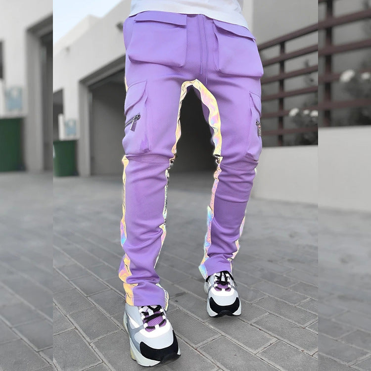 Casual street stitching sports home reflective pants