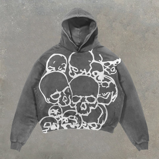 Skull Print Long Sleeve Hoodie