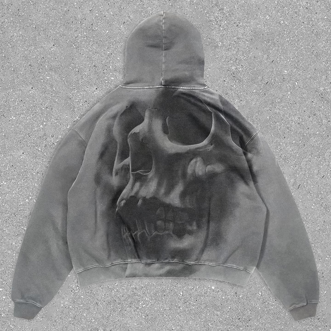 Skull Print Fashion Vintage Long Sleeve Loose Hoodie