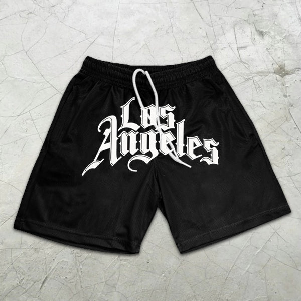 LA Gothic Graphic Print Elastic Shorts