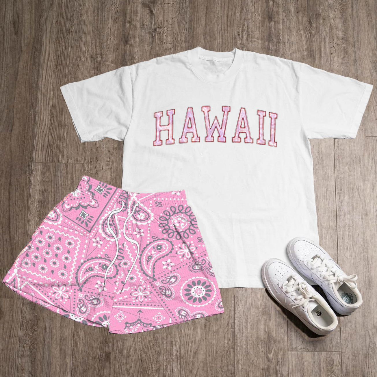 Hawall Print T-Shirt Shorts Two-Piece Set