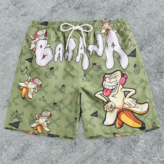 Hip Hop Graffiti Cartoon Print Board Shorts