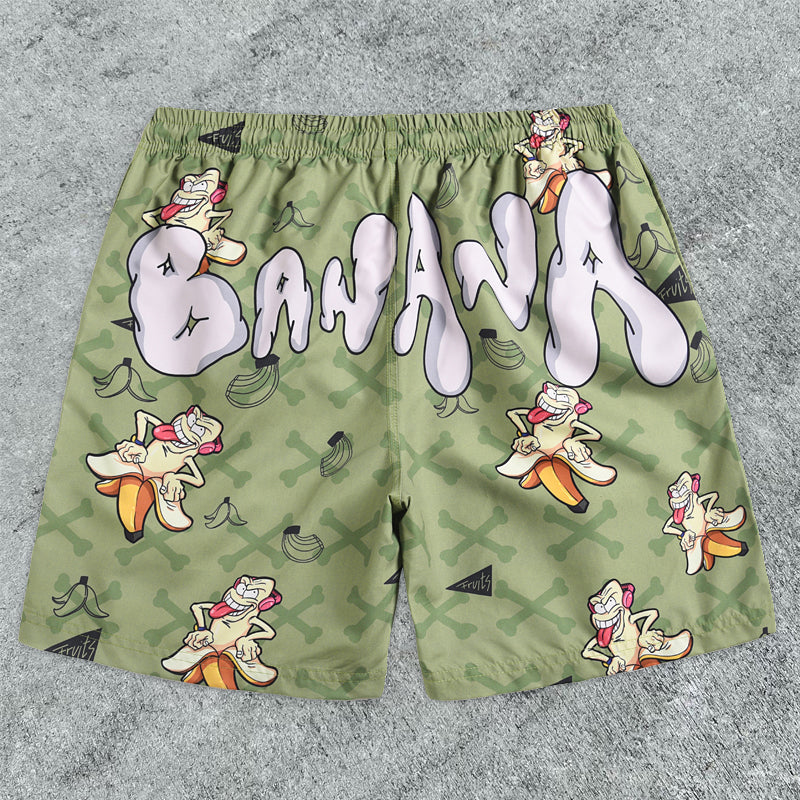 Hip Hop Graffiti Cartoon Print Board Shorts