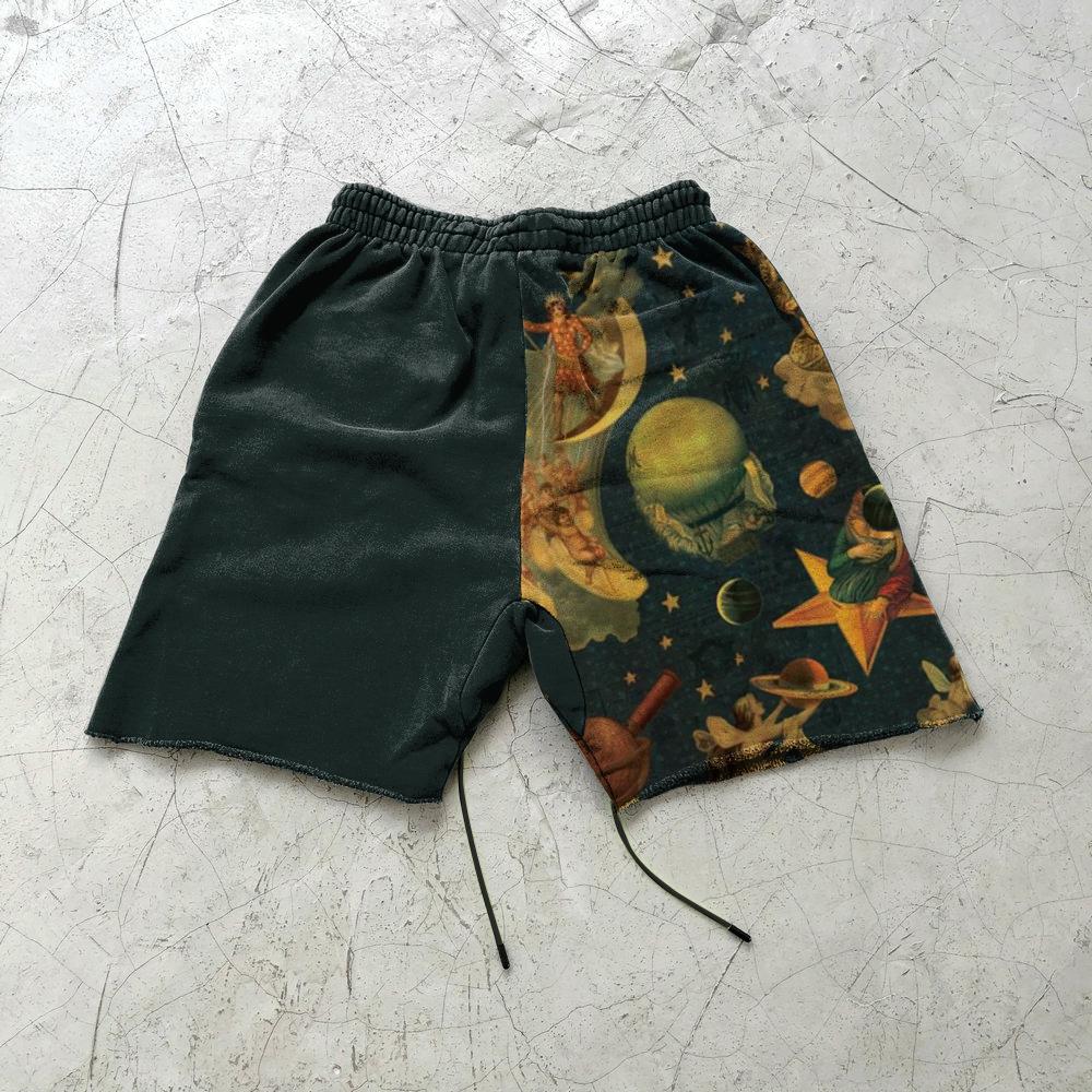 Retro print rock fashion stitching casual shorts