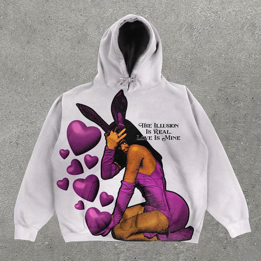 Casual Figures And Heart Print Long Sleeve Hoodie