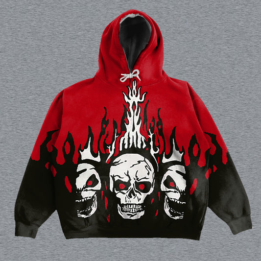 Skull Print Long Sleeve Hoodie