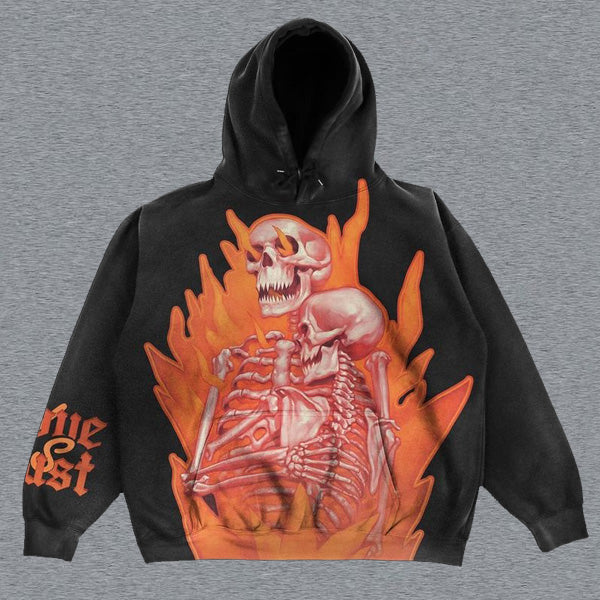 Skull Print Long Sleeve Hoodie