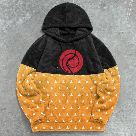 Retro Contrasting Trendy Brand Print Casual Plush Hoodie