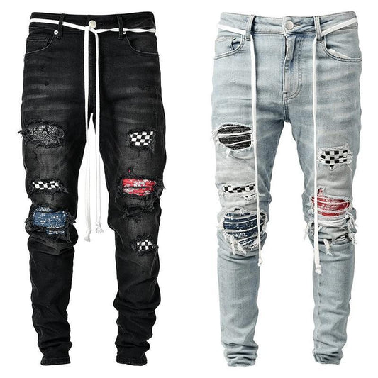 Slim-fit ripped pants men's jeans